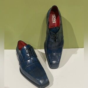 Fennix Italy shoes dressy alligator blue Oxford big blocks